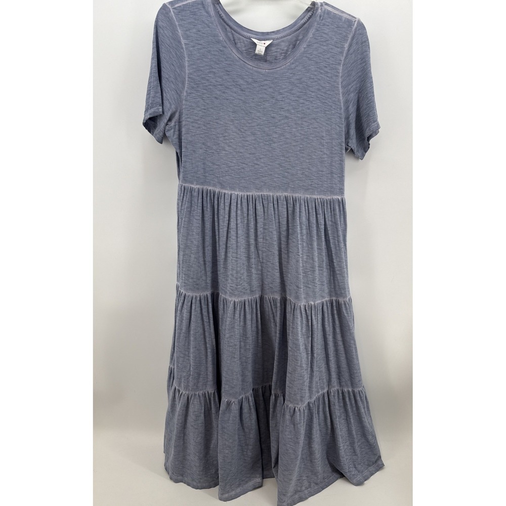 Intro ❤️ Women's Large Tiered‎ Dress Blue Chambray 100% Cotton Maxi